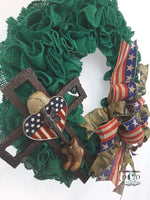 Load image into Gallery viewer, Fallen Soldier Wreath, Military Wreath, Burlap Ruffle Wreath, Patriotic Decor, Memorial Wreath, Veteran&#39;s Day, Everyday Decor, Wall Decor
