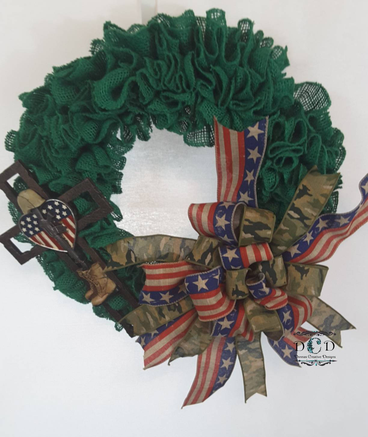 Fallen Soldier Wreath, Military Wreath, Burlap Ruffle Wreath, Patriotic Decor, Memorial Wreath, Veteran's Day, Everyday Decor, Wall Decor