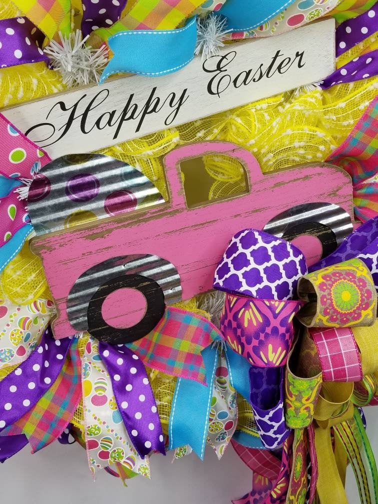Happy Easter Wreath, Easter Truck Wreath