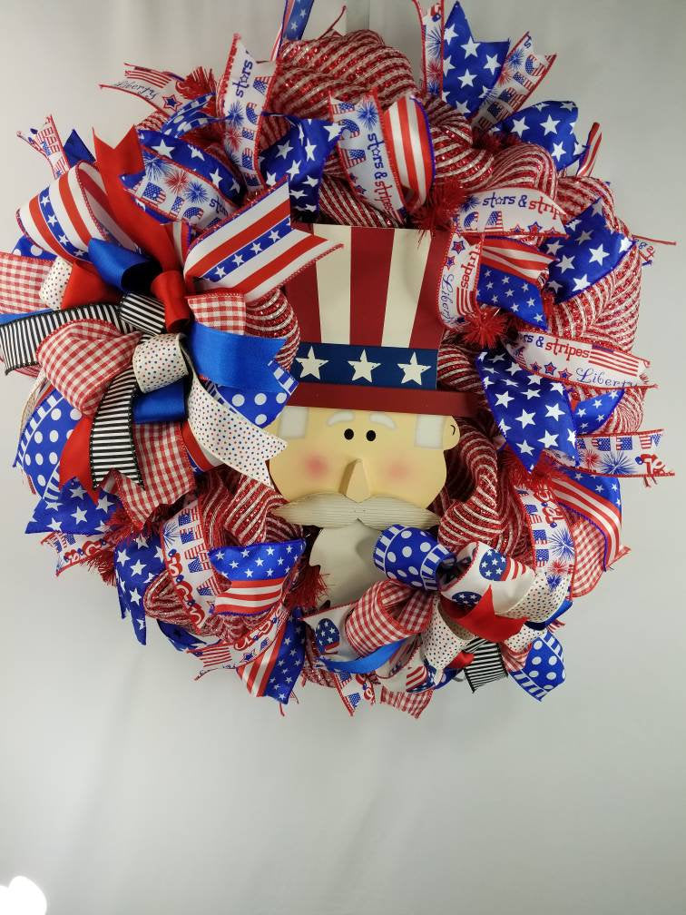 Uncle Sam Wreath, Americana Decor, Patriotic, Summer