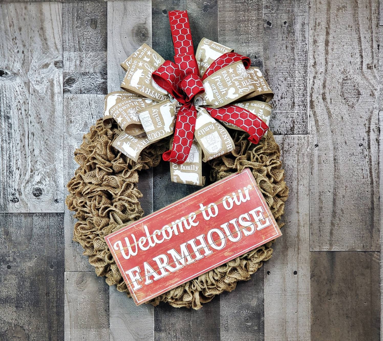 Farmhouse Burlap Wreath, Farmhouse Wreath, Door Decor