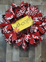 Load image into Gallery viewer, Welcome Ladybug Wreath, Welcome Wreath, Summer, Door Decor
