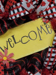 Welcome Ladybug Wreath, Welcome Wreath, Summer, Door Decor